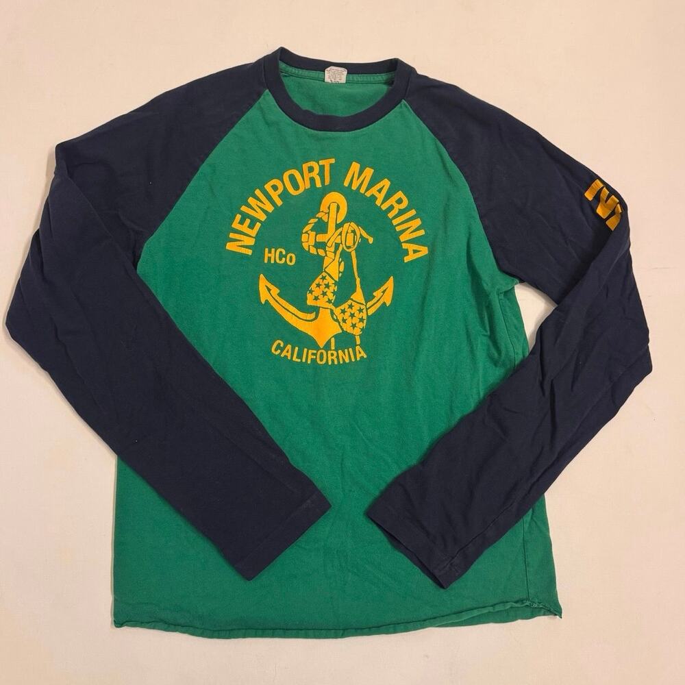 Vtg Hollister Trusty Tees T-Shirt Long Sleeve Newport Marina Green/Navy/Yellow M